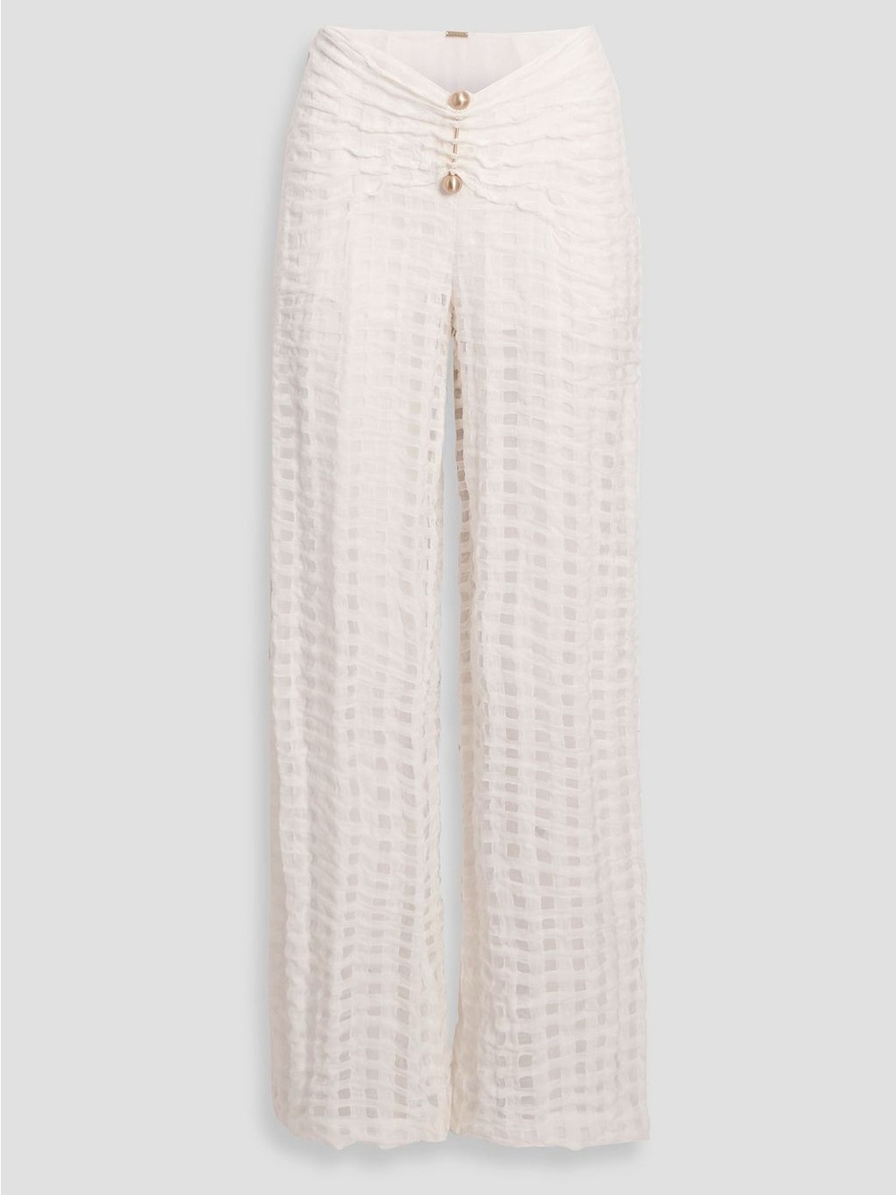 cult gaia Cream Textured Wide-Leg Pants with Decorative Fastener
